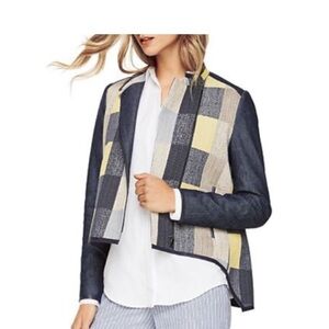 BCBGMAXAZRIA Asymmetrical Jakob Jacket Blue Yellow Patchwork  Full Zip …